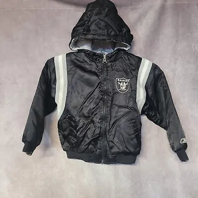 NFL  Las Vegas Oakland Vegas Raiders Black Satin Reversible Hooded Jacket M 5-6 • $24.99