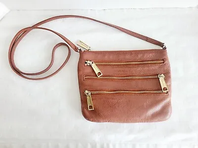 Rebecca Minkoff Tan Leather Cross Body Clutch Zipper Purse Mini Brown Small • $24.95