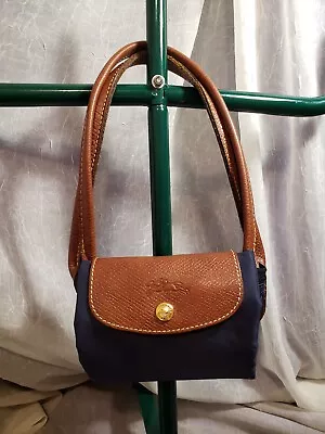 Longchamp Le Pliage Shopping Modele Depose Tote Blue W/ Brown Handles Gc • $10.50