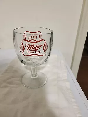 Vintage Miller High Life Beer Logo Thumbprint Goblet Clear Glass Chalice Cup • $12