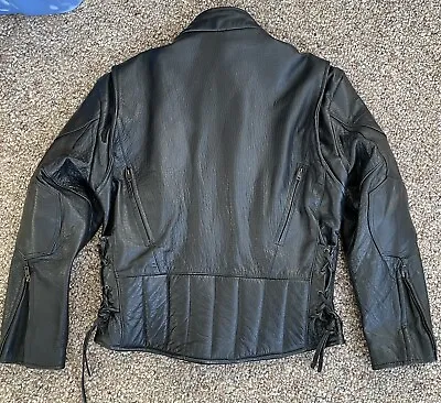 VTG Moto Vented Jacket Mens Size M Black  Zip Heavy Leather Biker  Motorcycle • $139