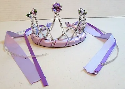 Childrens Costume Princess Tiara  Purple Ribbons Jewels Beads & Fabric Flowers • $5