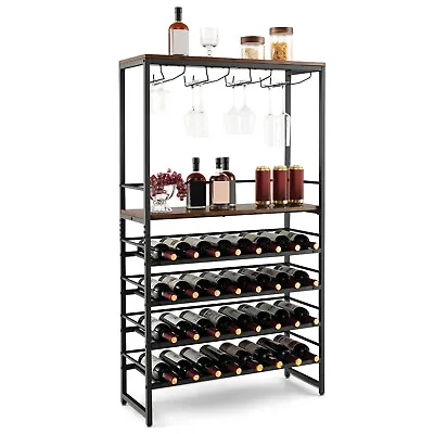 32 Bottles Wine Rack Rustic Wine Storage Holder Freestanding W/ Glass Holder • $49.99