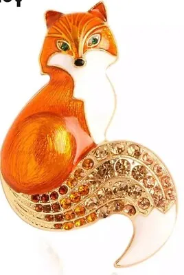 Fox Orange With Bejeweled Tail Vintage Gold Pin Brooch D-1374 • $7.99