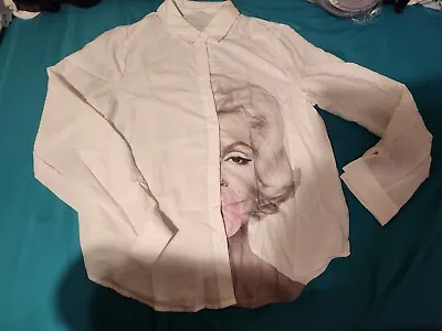 New  Off White Marilyn Monroe Print Button Down Shirt Ladies Large • $19.99