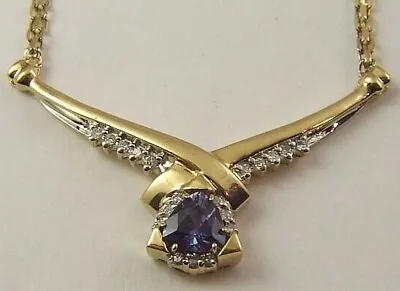 14 Karat LAB Alexandrite Necklace -  14K Gold Trillion Alexandrite Diamond Chain • $537.60