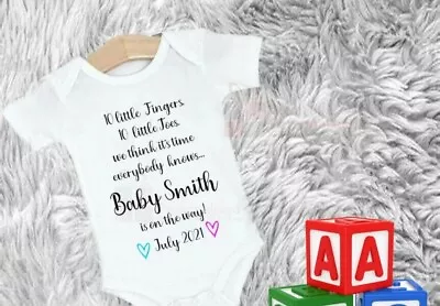 Personalised Custom Baby Name Vest Heart Baby Grow Bodysuit Reveal Announcement • £5.99