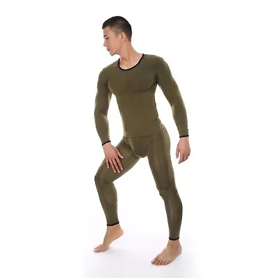 Winter Ice Silk Men Undershirt Thermal Underwear Long Sleeve Basic Layer One Set • $21.99