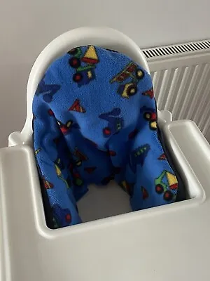 IKEA ANTILOP Reversible Highchair Cushion Cover Blue Trucks Diggers Fleece • £7.25