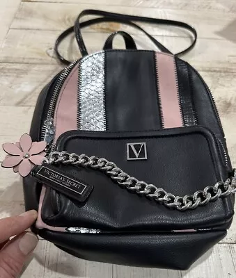 Victoria’s Secret Black Exotic Mix Mini Backpack Flower Hangtag Chain Zipper • $20