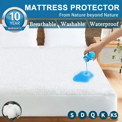 $20.99 • Buy Waterproof Mattress Protector Fully Fitted Terry Cotton Bed Soft Cover - AllSize