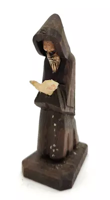 VTG Carved Wood Praying Monk Prayer Book Rosary 9.5  Tall Kneeling Bookend Friar • $10.77