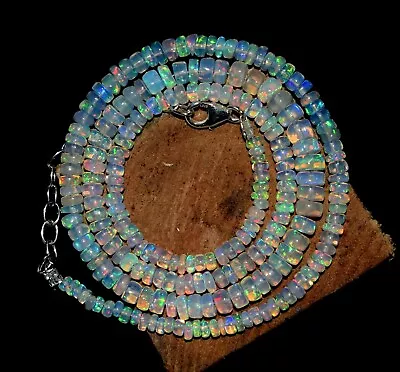 925 Sterling Silver 16 Natural Ethiopian Welo Fire Opal  Gemstone Beads Necklace • $39