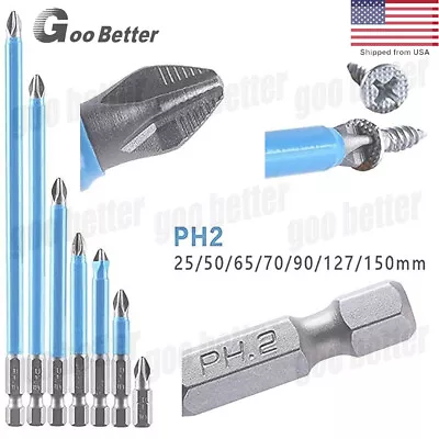 7 Pcs 1/4'' PH2 Hex Shank Screwdriver Drill Bit Magnetic Anti-slip Hand Tool Set • $5.25