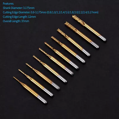 10pcs Carbide 0.8mm-3.17mm End Mill Cutting Bits Milling Cutter • $11.71