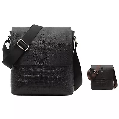 Men's PU Leather Shoulder Crossbody Bag Small Messanger Purse Crocodile Embossed • $18.99