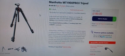 £195 • Buy Tripod And Centre Ball Head = Manfrotto Mt190xpro3 Tripod And Gitzo Gh1382qd 