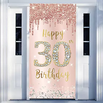 Happy 30Th Birthday Door Banner Backdrop Decorations For Her Pink Rose Gold 30  • $19.01