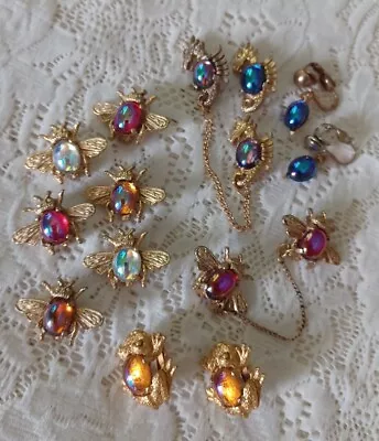 Lot Of 11 Vintage Brooches Scatter Pins Earrings Bees Frogs Seahorses Lovely! • $9.95