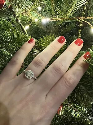 Martin Flyer Cushion Halo Round Diamond Engagement Ring 14k White Gold Setting • $4500