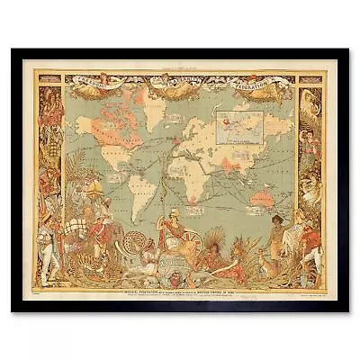 Maps British Empire 1886 Imperial Illustrated People World 12X16 Framed Print • £26.99