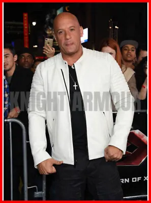 Men's Biker Leather Jacket Celebrity Vin Diesel White Leather Jacket • $136.47