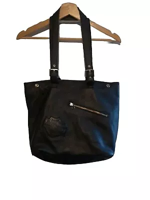 Harley Davidson Purse Black Pebble Leather Handbag Tote Purse Zip Pocket Logo • $59.99