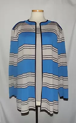 Misook Woman Blue-Beige W/Black Striped Trim Open Front Jkt  & Shell Top Set 3X • $59.99