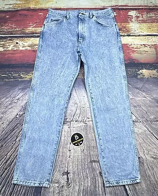 VTG Wrangler Mens Jeans Acid Wash Denim 34x30 Ice Blue USA 90s Slim Fit Cowboy • $29