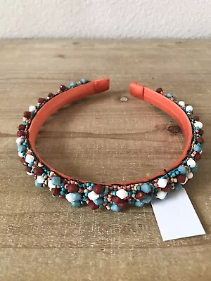 France Luxe L. Erickson Confetti Beaded Coral Turquoise Teal Headband • $32