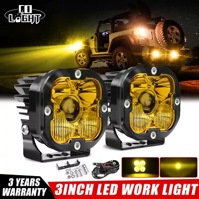 Yellow 3inch LED Work Light Pods Laser Spot Offroad Driving ATV UTV Motorcycle • $89.98