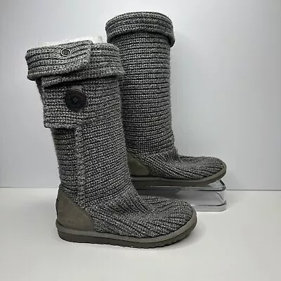 UGG Australia Classic Cardy Sweater Boots Womens Size 5 Gray Knit Tall Boot 5819 • $29.99