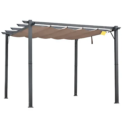 Outsunny 3x3(m) Pergola Gazebo Sun Shade Shelter Aluminium Garden Canopy Brown • £230.99