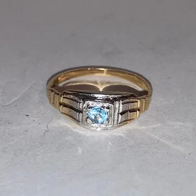 Antique Victorian 14k Yellow Gold Aquamarine Child Or Pinky Ring Size 3 • $150