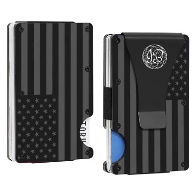 Black & Gray American Flag Engraved Minimalist Wallet RFID Blocking • $25