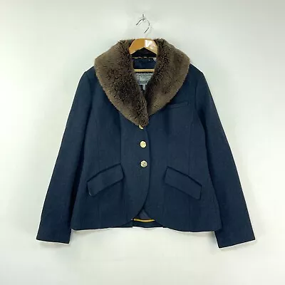 Joules Parade Fur Tweed Jacket Womens 16 Blue Herringbone Country Hacking Blazer • $80.93