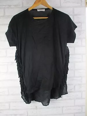 Alice McCall Womens Tshirt Tee Black Tassel Trim 12? Hi Lo Hem Round Neck • $44