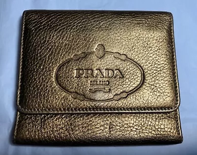 Authentic PRADA Large Metallic Saffiano Leather Wallet In Gold Copper Vintage • $69.19