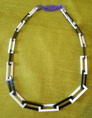 Handmade Statement Laser Cut Acrylic Necklace Black White Rectangle 20  -BWR20 • £9.95