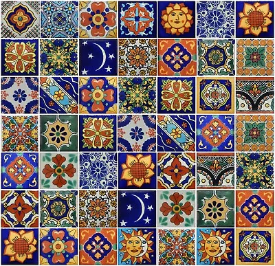  100 Pcs  Mexican Talavera Tiles 2x2 Folk Art Handpainted • $82.49