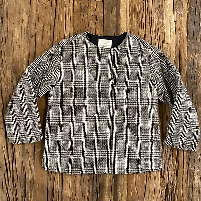 Zara Jacket Girls 11-12 Brown 3/4 Sleeve Plaid Quilted Button Coat • $14.77