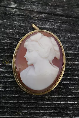 Vintage Italian Made Vermeiled 800 Fine Silver Carved Cameo Pendant / Brooch • $39.95