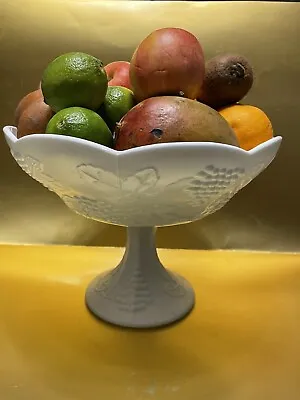 Vintage White Milk Glass Pedestal Grape Embossed Fruit Bowl • $24.99