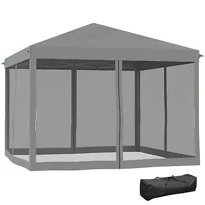 Outsunny Heavy Duty Pop Up Gazebo With Removable Mesh Sidewall Netting Gray • £95.99