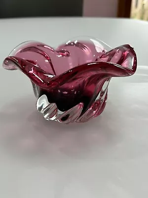 Vintage Bohemia Czech Cranberry Red To Clear Art Glass Bowl.    D1 • £0.99