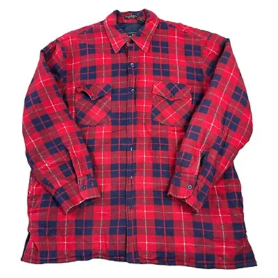 Vintage Check Flannel Overshirt Lumberjack Quilted Lined Shirt Red Blue Mens XL • £17.99