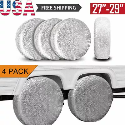 Set Of 4 Tire Covers Wheel RV Motorhome Trailer Car Sun Protector Fit 27  To 29  • $16.19