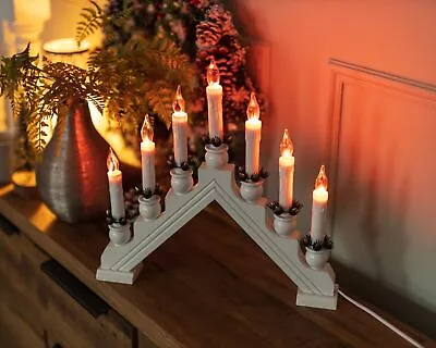 Christmas White Wooden Candle Bridge Decoration LED Arch Mains Powered Xmas Gift • £17.99