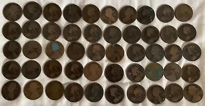 50 X Queen Victoria Pennies Job Lot Veiled & Bun Head  #3 • £19.85