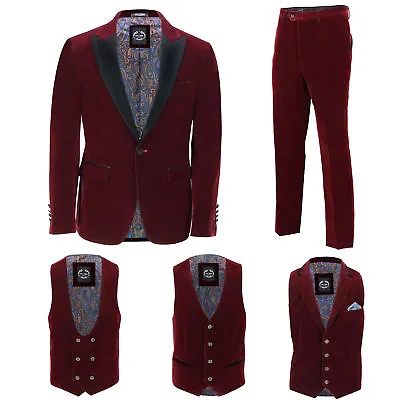 Mens Maroon Velvet Tux Dinner Jacket Vintage 3 Piece Suit - Item Sold Separately • £29.99